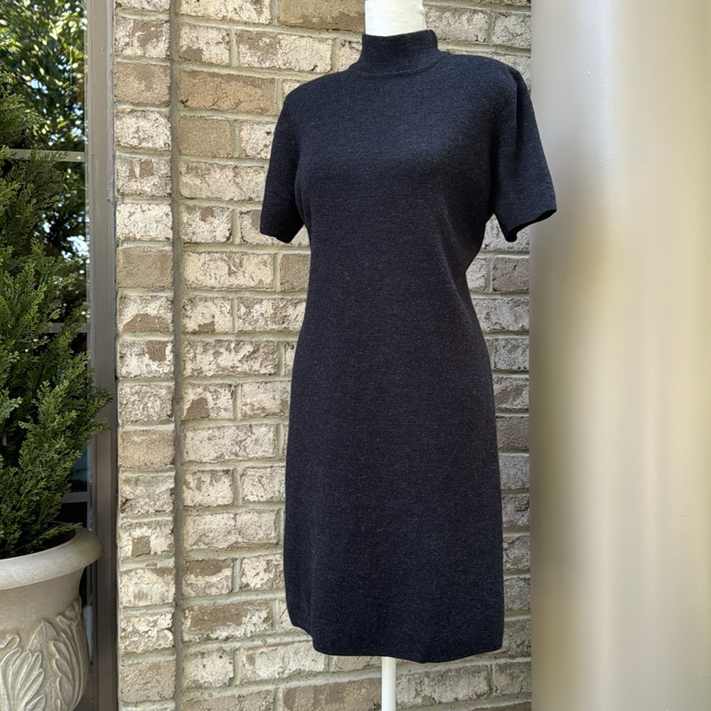 Talbots Charcoal Gray Mock Neck Knit Dress PL
